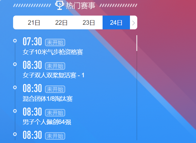 2021东京奥运会7月24日比赛详细赛程 2021东京奥运会7月24日比赛项目