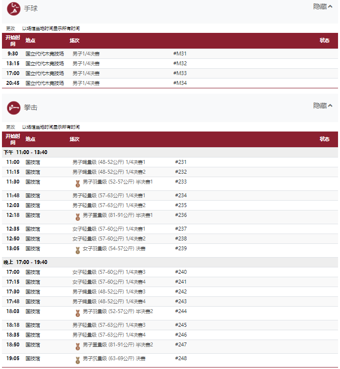 2021东京奥运会8月3日比赛详细赛程 2021东京奥运会8月3日比赛项目