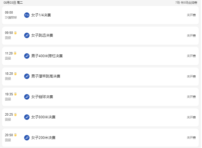 2021东京奥运会8月3日比赛详细赛程 2021东京奥运会8月3日比赛项目