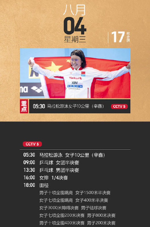 2021东京奥运会8月4日比赛详细赛程 2021东京奥运会8月4日比赛项目