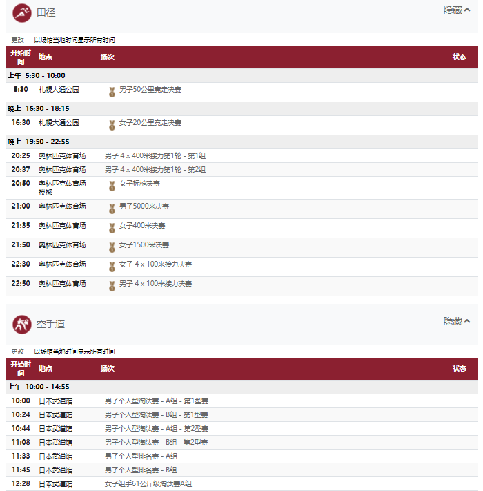 2021东京奥运会8月6日比赛详细赛程 2021东京奥运会8月6日比赛项目