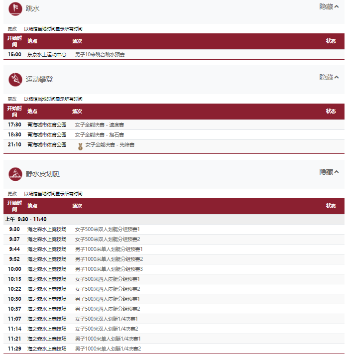 2021东京奥运会8月6日比赛详细赛程 2021东京奥运会8月6日比赛项目
