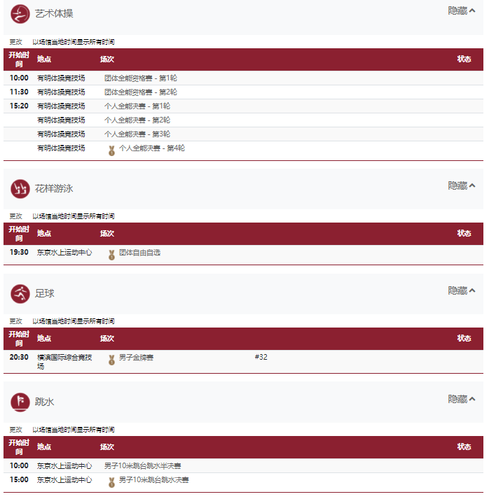 2021东京奥运会8月7日比赛详细赛程 2021东京奥运会8月7日比赛项目