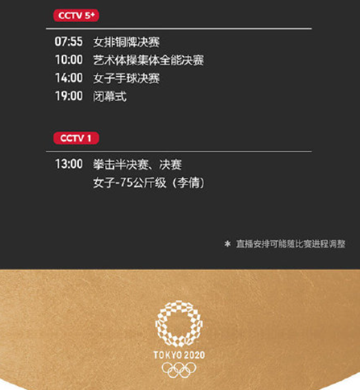 2021东京奥运会8月8日比赛详细赛程 2021东京奥运会8月8日比赛项目