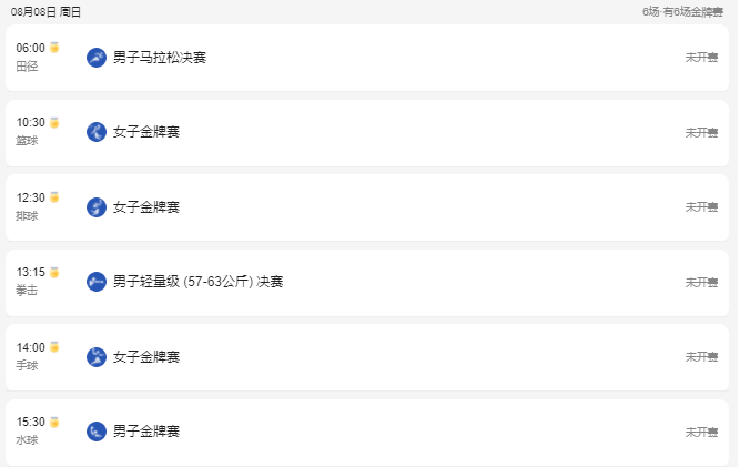 2021东京奥运会8月8日比赛详细赛程 2021东京奥运会8月8日比赛项目